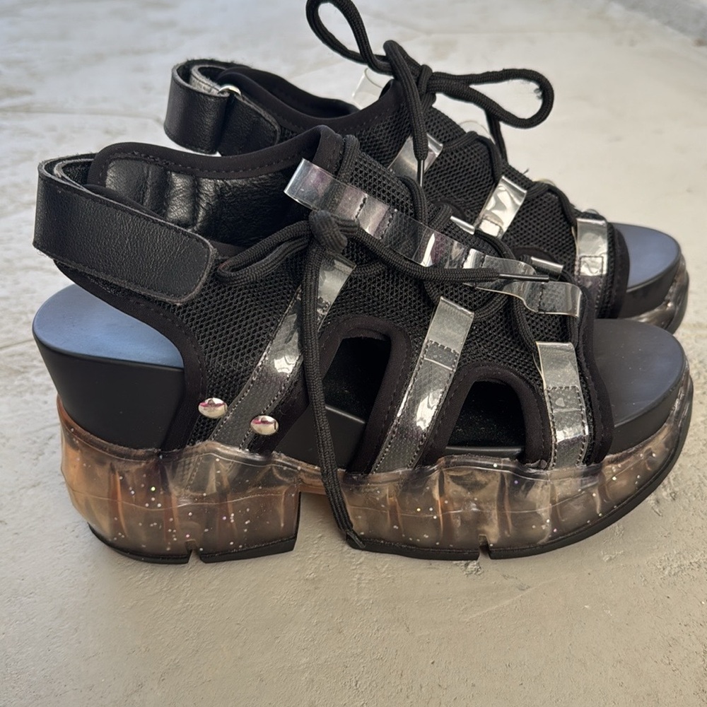 Stylish Black and Silver Women's Platform Sandals